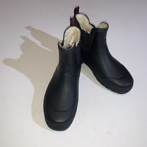 Tretorn Lina Rain Boots Womens Size 7 Black Faux Fur Lined Ankle Waterproof